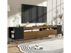 Móvel De Tv|Merax Móvel TV com 2 portas e nichos laterais - 180 x 36 x 43 cm - LEDs - MDF e aglomerado - + natural Preto