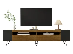 Móvel De Tv|Merax Móvel TV com 2 portas e nichos laterais - 180 x 36 x 43 cm - LEDs - MDF e aglomerado - + natural Preto
