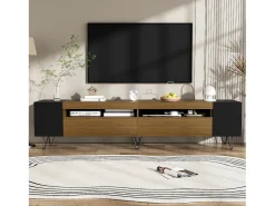 Móvel De Tv|Merax Móvel TV com 2 portas e nichos laterais - 180 x 36 x 43 cm - LEDs - MDF e aglomerado - + natural Preto