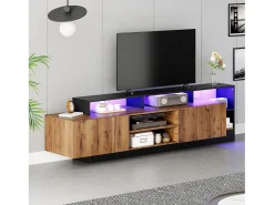 Móvel De Tv*Merax Móvel TV com 2 portas e prateleiras - 190 x 40 x 48,5 cm - LEDs - Aglomerado - Carvalho e Preto