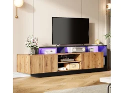Móvel De Tv*Merax Móvel TV com 2 portas e prateleiras - 190 x 40 x 48,5 cm - LEDs - Aglomerado - Carvalho e Preto