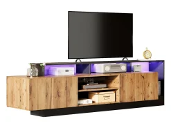 Móvel De Tv*Merax Móvel TV com 2 portas e prateleiras - 190 x 40 x 48,5 cm - LEDs - Aglomerado - Carvalho e Preto