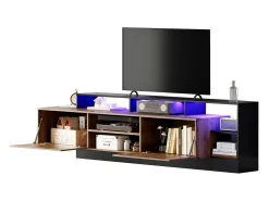 Móvel De Tv*Merax Móvel TV com 2 portas e prateleiras - 190 x 40 x 48,5 cm - LEDs - Aglomerado - Carvalho e Preto