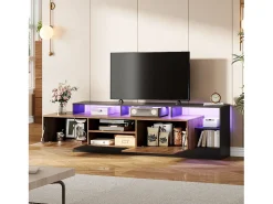 Móvel De Tv*Merax Móvel TV com 2 portas e prateleiras - 190 x 40 x 48,5 cm - LEDs - Aglomerado - Carvalho e Preto