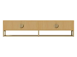 Hauss Spole Móvel TV com 4 portas, puxadores e pés em metal dourado, acabamento em madeira natural clara - 180x40x40cm Natural claro