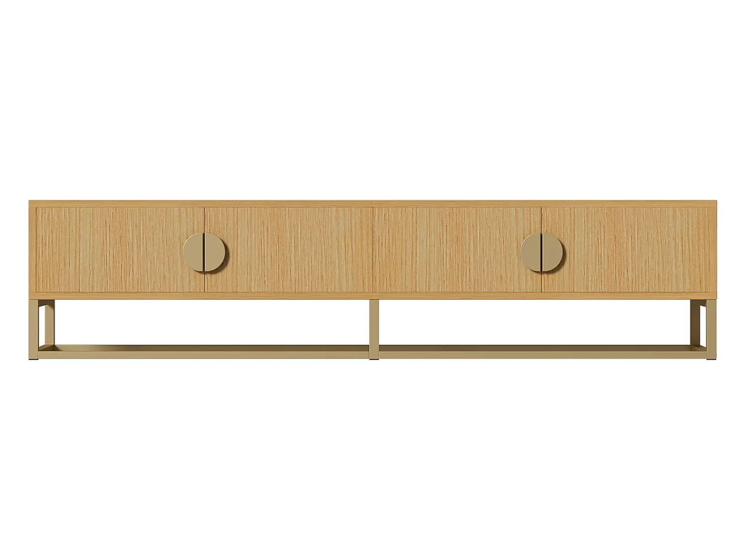 Hauss Spole Móvel TV com 4 portas, puxadores e pés em metal dourado, acabamento em madeira natural clara - 180x40x40cm Natural claro