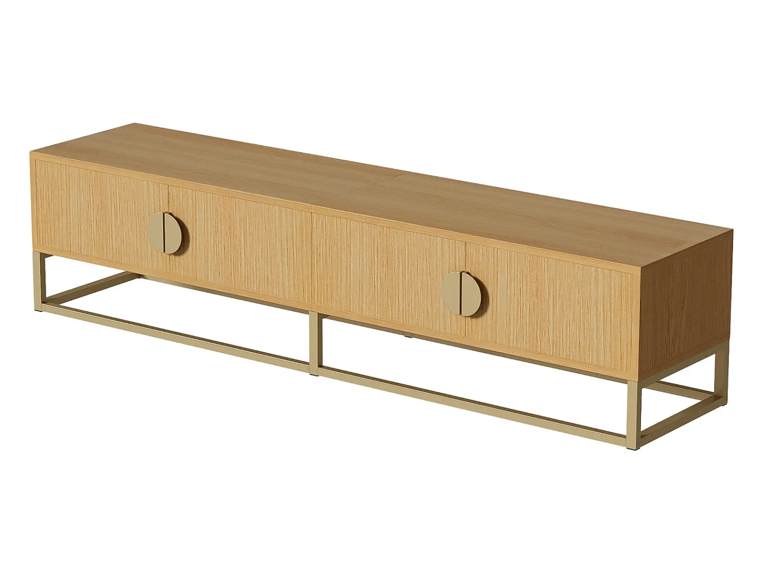 Hauss Spole Móvel TV com 4 portas, puxadores e pés em metal dourado, acabamento em madeira natural clara - 180x40x40cm Natural claro