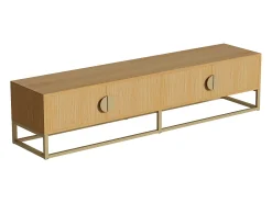 Hauss Spole Móvel TV com 4 portas, puxadores e pés em metal dourado, acabamento em madeira natural clara - 180x40x40cm Natural claro