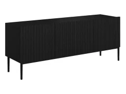 Móvel De Tv* Móvel TV com 2 portas rebatíveis e 1 gaveta preta com pé metálico 150x45 cm Preto