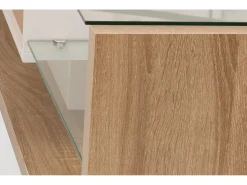 Móvel TV com Divisórias de Vidro e LED Variável, com 2 Gavetas e Prateleira Aberta,^ Móvel De Tv