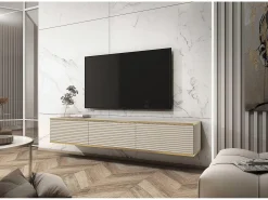Móvel TV com Lamas , 175 x 30 x 32 cm, Push to Open Bege