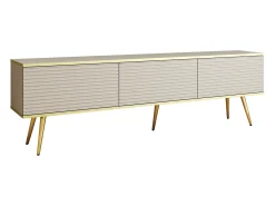 Móvel TV com Lamas Bege, Patas Doradas, 175 x 30 x 52 cm, Push to Open^ Móvel De Tv