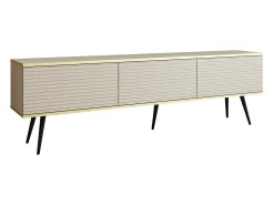 Móvel De Tv| Móvel TV com Lamas Bege, Patas Negras, 175 x 30 x 52 cm, Push to Open Castanho