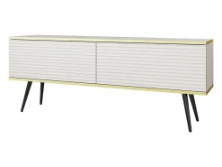 Móvel De Tv* Móvel TV com Lamas Brancas, Patas negras, 135 x 30 x 52 cm, Push to Open Branco