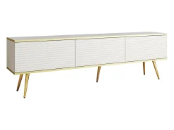Móvel De Tv* Móvel TV com Lamas Brancas, Patas Doradas, 175 x 30 x 52 cm, Push to Open Branco