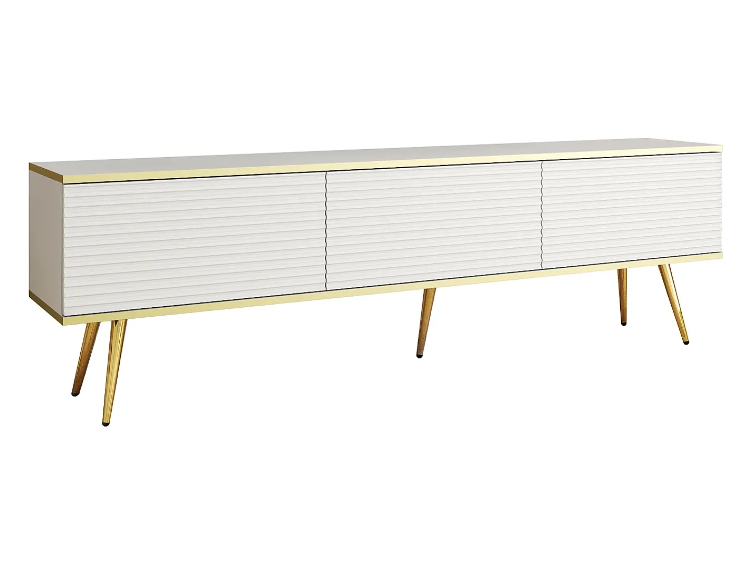 Móvel De Tv* Móvel TV com Lamas Brancas, Patas Doradas, 175 x 30 x 52 cm, Push to Open Branco