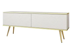 Móvel De Tv* Móvel TV com Lamas Brancas, Patas doradas, 135 x 30 x 52 cm, Push to Open Branco