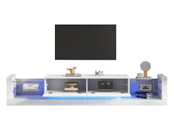 Online ModernLuxe Móvel TV com LED - 2 compartimentos rebatíveis e prateleiras em vidro - Branco