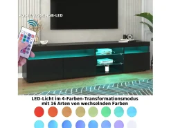 Sale Móvel TV, contemporâneo, com LED, com 3 portas e prateleira, MDF, , 180x35x45cm Preto