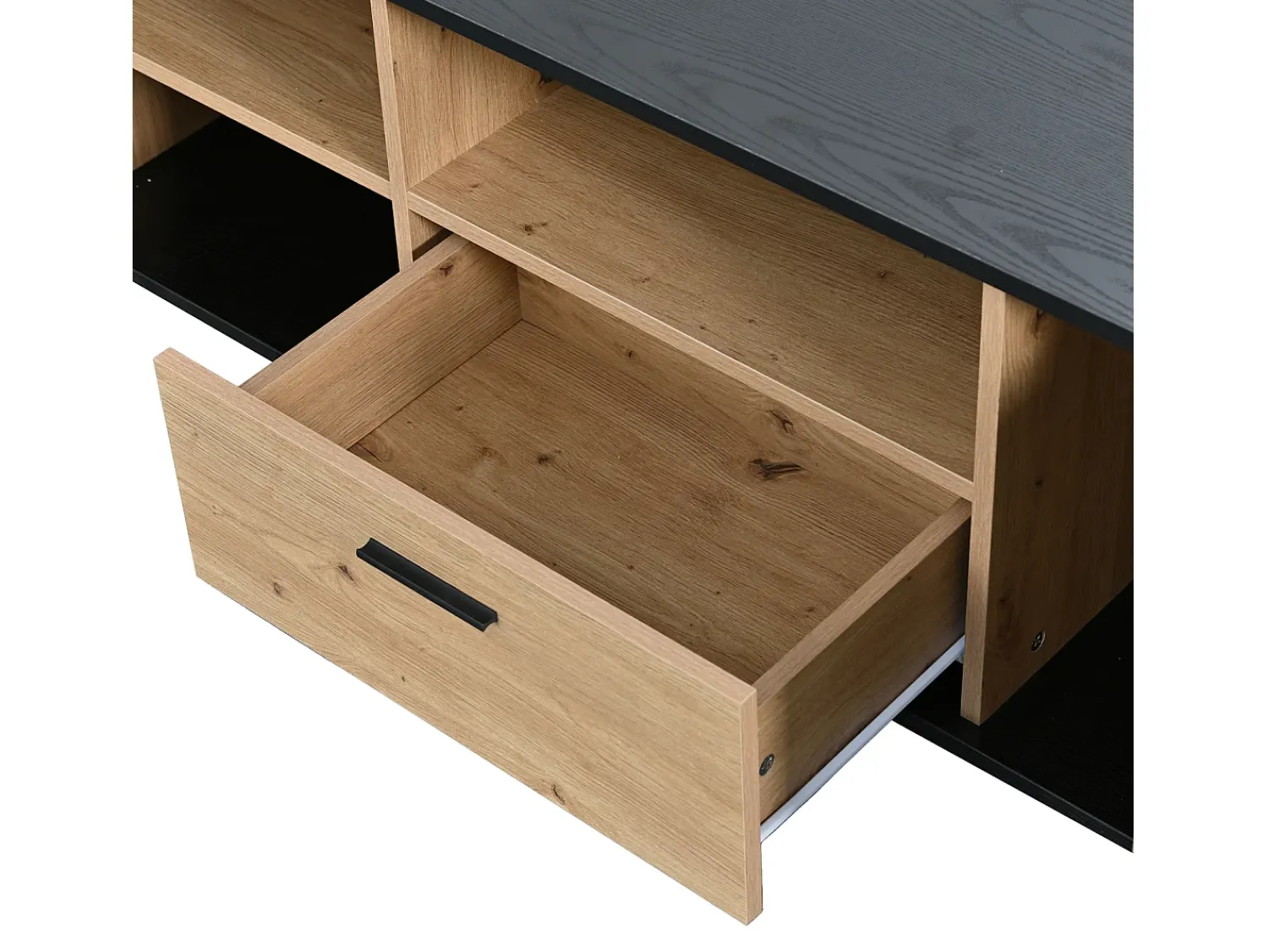 Móvel TV cor e madeira natural, com 3 portas, 2 compartimentos abertos e 1 gaveta, com LED^ Móvel De Tv