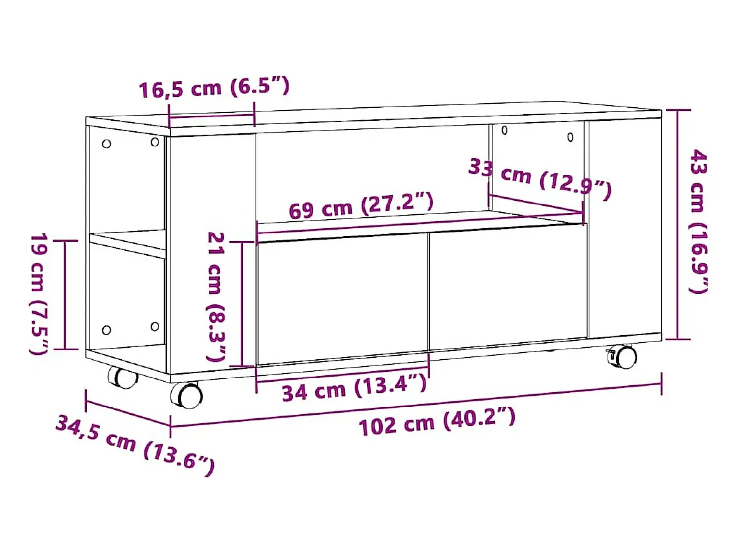 Sale vidaxl Móvel TV c/rodas 102x34,5x43cm deriv.madeira carvalho artisiano Castanho