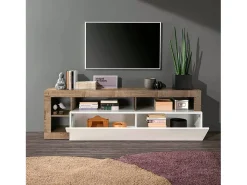 Móvel De Tv*Dmora Móvel TV DBald, Aparador de sala, Móvel baixo para TV, Base de parede equipada, Fabricado em Itália, 184x42 h58 cm, brilhante e Acácia Branco
