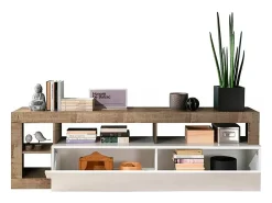 Móvel De Tv*Dmora Móvel TV DBald, Aparador de sala, Móvel baixo para TV, Base de parede equipada, Fabricado em Itália, 184x42 h58 cm, brilhante e Acácia Branco