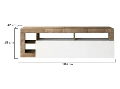 Móvel De Tv*Dmora Móvel TV DBald, Aparador de sala, Móvel baixo para TV, Base de parede equipada, Fabricado em Itália, 184x42 h58 cm, brilhante e Acácia Branco