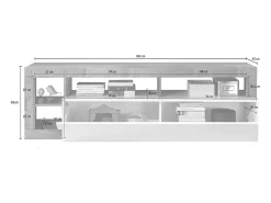 Móvel De Tv*Dmora Móvel TV DBald, Aparador de sala, Móvel baixo para TV, Base de parede equipada, Fabricado em Itália, 184x42 h58 cm, brilhante e Acácia Branco