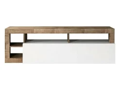 Móvel De Tv*Dmora Móvel TV DBald, Aparador de sala, Móvel baixo para TV, Base de parede equipada, Fabricado em Itália, 184x42 h58 cm, brilhante e Acácia Branco