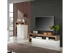 Móvel De Tv*Dmora Móvel TV DBald, Aparador de sala, Móvel baixo para TV, Base de parede equipada, Fabricado em Itália, 184x42 h58 cm, brilhante e Acácia Branco