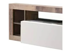 Móvel De Tv*Dmora Móvel TV DBald, Aparador de sala, Móvel baixo para TV, Base de parede equipada, Fabricado em Itália, 184x42 h58 cm, brilhante e Acácia Branco