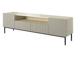 Móvel De Tv* Móvel TV de caxemira com 2 portas e 2 gavetas com pé em metal preto 200x45 cm Bege