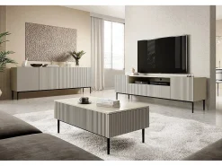 Móvel De Tv* Móvel TV de caxemira com 2 portas e 2 gavetas com pé em metal preto 200x45 cm Bege