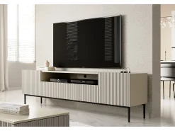 Móvel De Tv* Móvel TV de caxemira com 2 portas e 2 gavetas com pé em metal preto 200x45 cm Bege