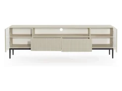Móvel De Tv* Móvel TV de caxemira com 2 portas e 2 gavetas com pé em metal preto 200x45 cm Bege