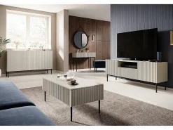 Móvel TV de caxemira com 2 portas e 1 gaveta com pé em metal preto 150x45cm^ Móvel De Tv