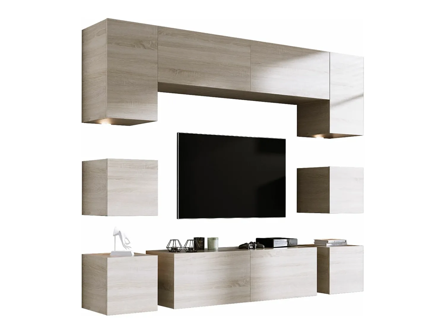 Outlet Móvel TV de parede, Móvel de parede, SONOMA OAK, Móvel LED de parede para sala de estar Castanho
