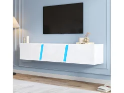 Clearance Hauss Spole Móvel TV de parede 180x35x30cm com LED, 3 portas sanfonadas, lacado brilhante Branco