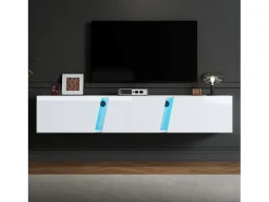 Clearance Hauss Spole Móvel TV de parede 180x35x30cm com LED, 3 portas sanfonadas, lacado brilhante Branco