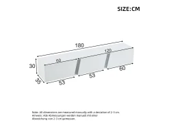 Clearance Hauss Spole Móvel TV de parede 180x35x30cm com LED, 3 portas sanfonadas, lacado brilhante Branco