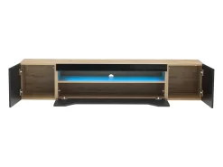 Hauss Spole Móvel TV de parede 180x37x36cm com LED, 3 portas, corpo em folheado de madeira natural e lacado brilhante^ Móvel De Tv