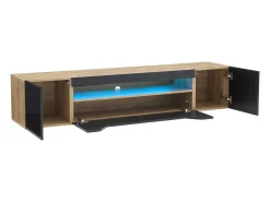 Hauss Spole Móvel TV de parede 180x37x36cm com LED, 3 portas, corpo em folheado de madeira natural e lacado brilhante^ Móvel De Tv