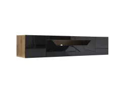 Hauss Spole Móvel TV de parede 180x37x36cm com LED, 3 portas, corpo em folheado de madeira natural e lacado brilhante^ Móvel De Tv
