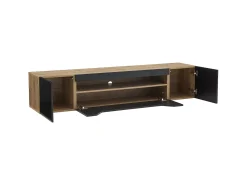 Hauss Spole Móvel TV de parede 180x37x36cm com LED, 3 portas, corpo em folheado de madeira natural e lacado brilhante^ Móvel De Tv