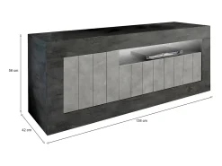 Dmora Móvel TV Dmurra, Aparador de sala, Móvel baixo para TV, Base de parede equipada, Fabricado em Itália, 138x42 h56 cm, Ardósia e Cimento Cinzento