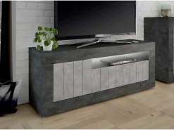 Dmora Móvel TV Dmurra, Aparador de sala, Móvel baixo para TV, Base de parede equipada, Fabricado em Itália, 138x42 h56 cm, Ardósia e Cimento Cinzento