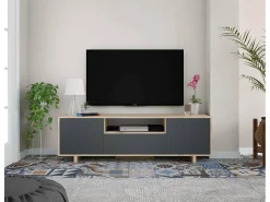 Sale Dmora Móvel TV Dnard, Aparador para televisão da sala, Móvel TV 3 portas, Aparador baixo, 150x41h46 cm, Carvalho Castanho