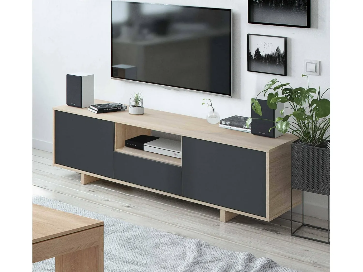 Sale Dmora Móvel TV Dnard, Aparador para televisão da sala, Móvel TV 3 portas, Aparador baixo, 150x41h46 cm, Carvalho Castanho