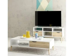 Discount Dmora Móvel TV Dtesse, Aparador de sala, Armário baixo para TV, Base de parede equipada, 117x39 h57 cm, e Carvalho Branco